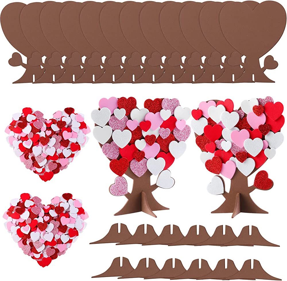 Fovths 362 Pieces Love Heart Tree Foam Stickers DIY Craft Set 12 Pieces Heart Tree and 350 Pieces... | Amazon (US)
