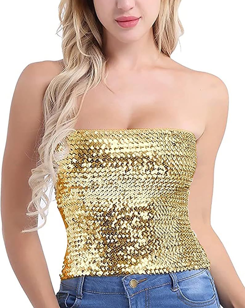 Alivila.Y Fashion Womens Sparkling Sequins Stretch Party Clubwear Tube Top | Amazon (US)