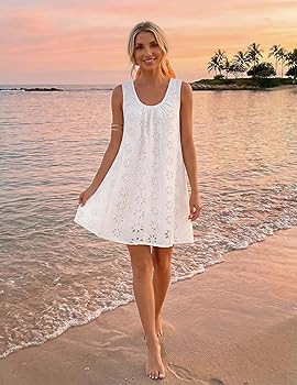 MEROKEETY Women's Summer Eyelet Hollow Out Sundress 2026 Sleeveless Swing A Line Boho Beach Vacat... | Amazon (US)