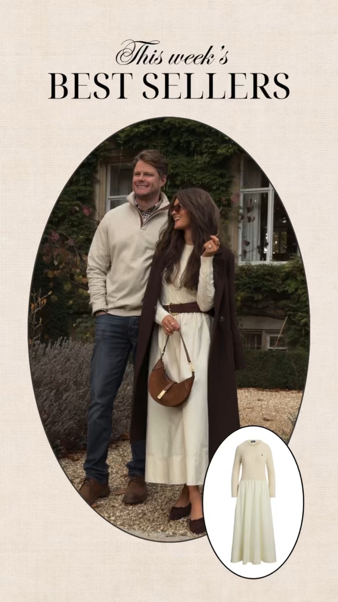 Afternoon tea in the Cotswolds in this Ralph Lauren sweater dress! I love it so much, I’m not surprise it was a weekly best seller! Size down in this dress, it runs a little big! 

Ralph Lauren, cable knit, brown wool coat, polo suede handbag, couple outfit, fall dress outfit, sweater dress, white dres in the fall 





#LTKItBag #LTKSeasonal #LTKPetite