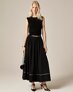 Contrast-stitch midi skirt in cotton poplin | J. Crew US