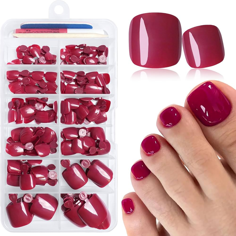 LuckForever 168pc Press on Toenails Women Fake Toe Nails with Tabs, Berry Red Fake Toenails Press... | Amazon (US)