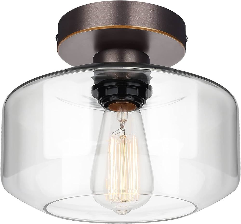 MAXvolador Industrial Semi Flush Mount Ceiling Light, Clear Glass Pendant Lamp Shade, Oil Rubbed ... | Amazon (US)
