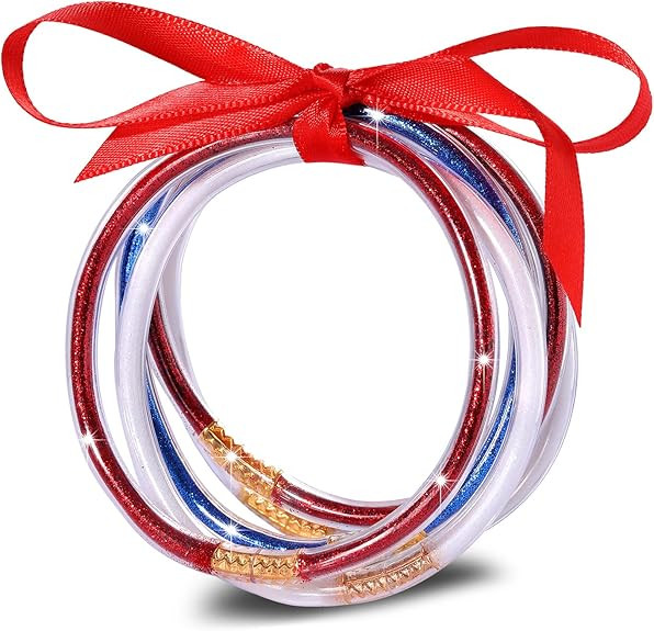 FAERLIIRY Mardi Gras Bracelets Glitter Jelly Bangles Glitter Filled Jelly Silicone Bracelets for ... | Amazon (US)