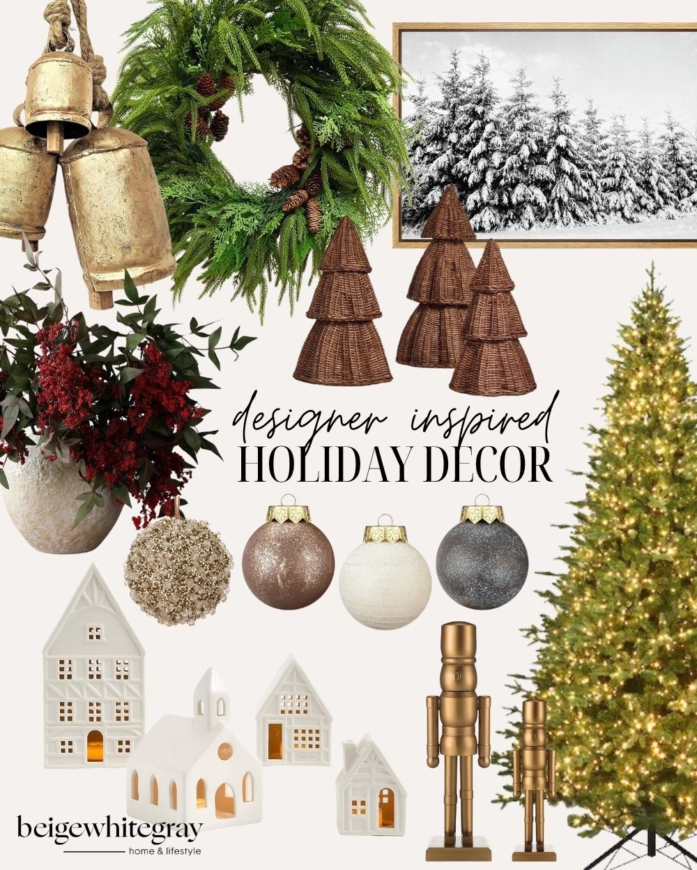 Designer Inspired Holiday decor looks for less! Holiday decor  Christmas decor  holiday greenery  holiday wreaths  festive wreaths  Christmas bells  gold bells  gold decor  Christmas village  ceramic village  neutral home  neutral holiday decor 

#LTKSeasonal #LTKHome