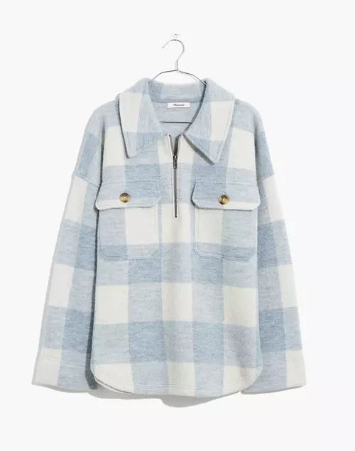 Boiled Wool Half-Zip Popover Sweater in Buffalo Check | Madewell