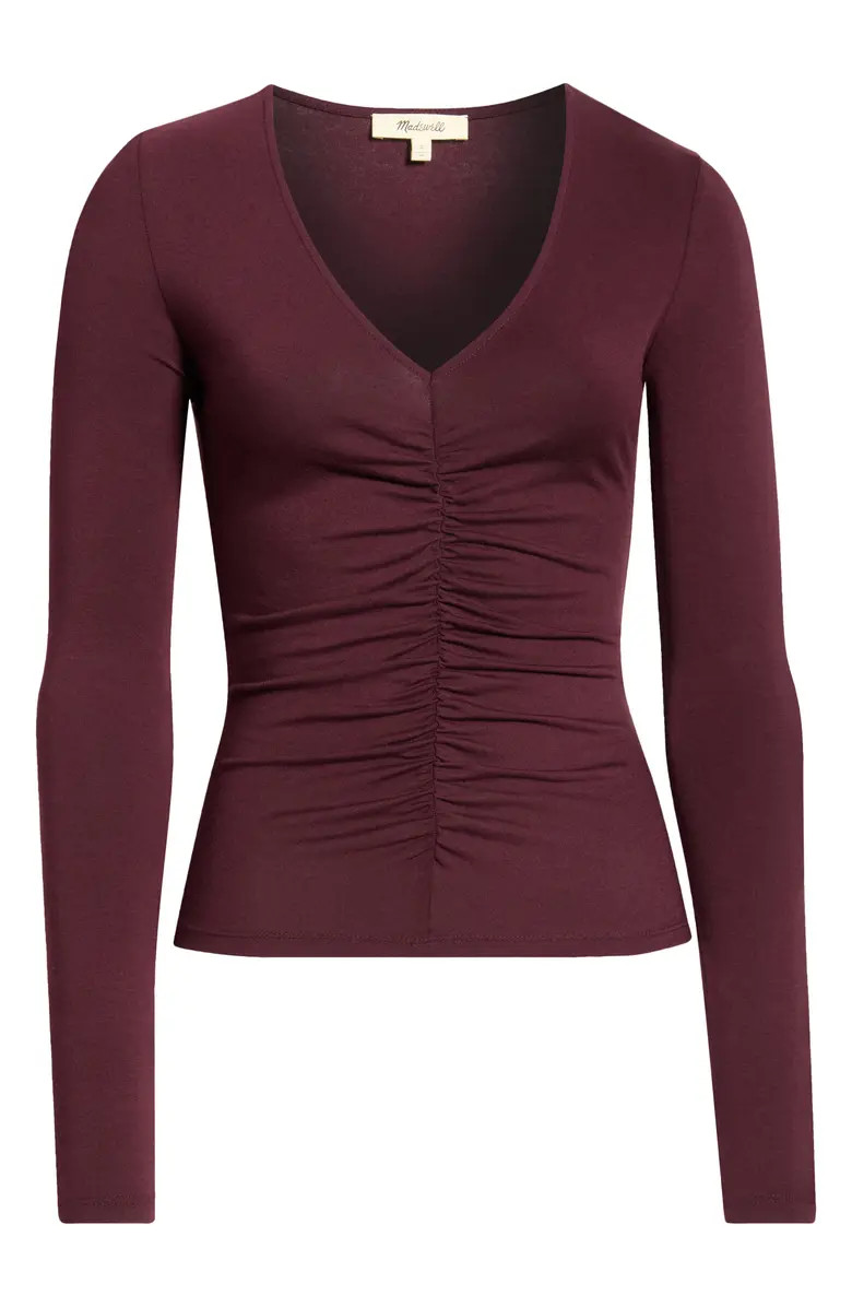 Madewell Shirred V-Neck Long Sleeve Top | Nordstrom | Nordstrom
