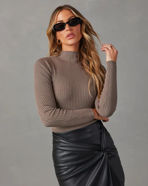 Grainge Mock Neck Knit Top - Mocha | VICI