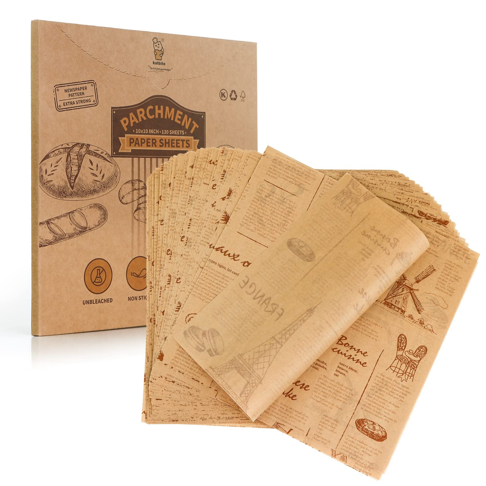 Katbite 130Pcs 10 Inch Sandwich Wrapping Paper, Heavy duty Deli Paper, Greaseproof & Non-stick Pa... | Amazon (US)