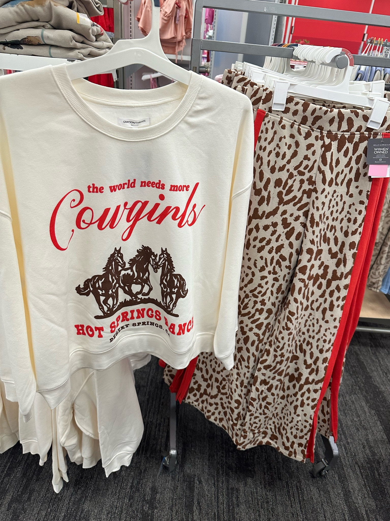 The cutest western sweatshirt at Target!! ❤️ Size up 1-2 sizes for an oversized fit.
Super soft on the inside! Looks adorable with these wide leg leopard sweatpants with a bold red stripe!

Western, country, rodeo, rodeo outfit, cowgirl sweatshirt, oversized sweatshirt, target finds, target clothes, rodeo style, country outfit, western outfit, western style, leopard, leopard pants, leopard sweatpants, cheetah, cheetah sweatpants, cheetah pants

#LTKFindsUnder50 #LTKStyleTip #LTKMostLoved