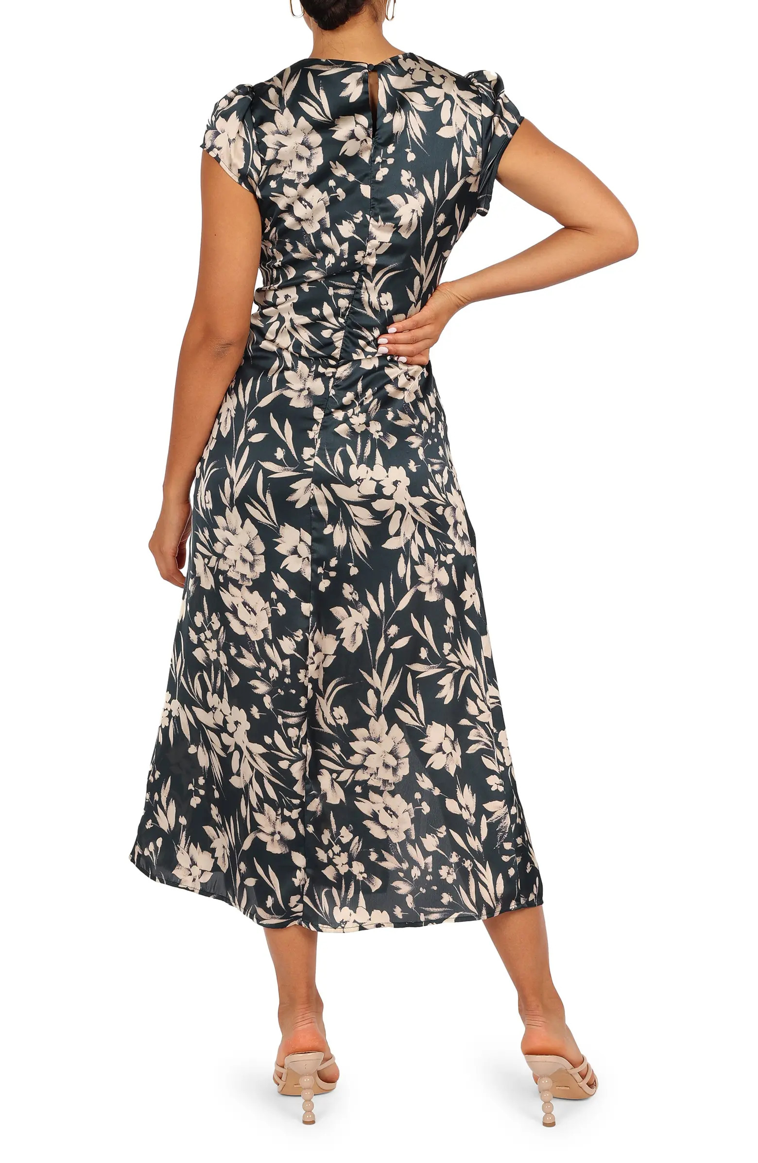 Lisbeth Floral Cap Sleeve Satin Midi Dress | Nordstrom