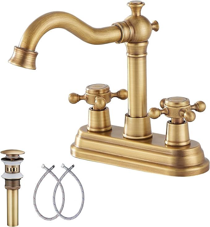 Bathroom Faucet Antique Brass GGStudy 2 Handles 4 Inches Centerset RV Bathroom Vanity Faucet with... | Amazon (US)