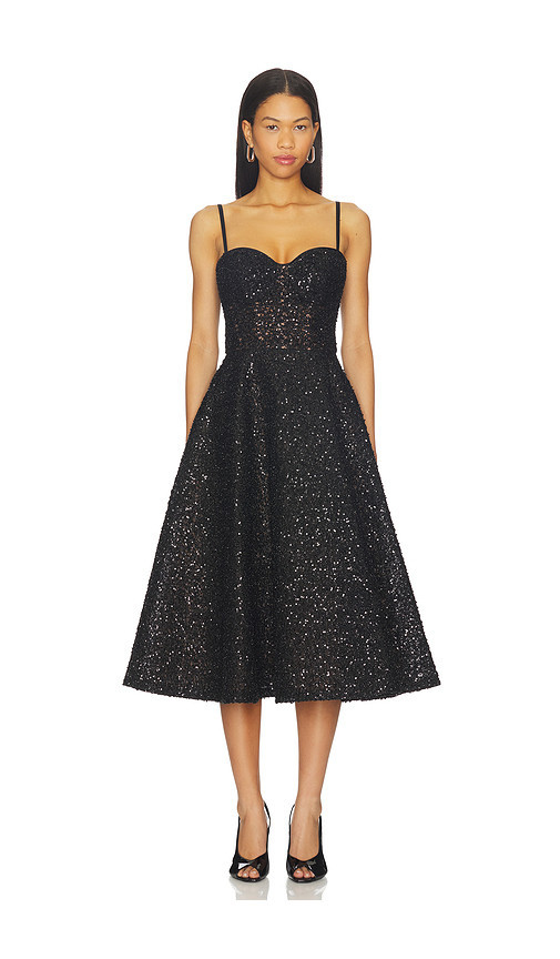 Nadine Merabi Beaded Embellished Skater Midi Dress in Black. Size 6/SM | Revolve Clothing (Global)