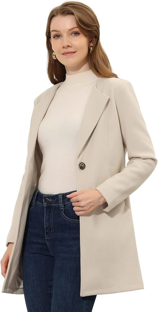 Allegra K Women's Mid-length Overcoat Collarless Minimalist Work Winter Long Coat | Amazon (US)
