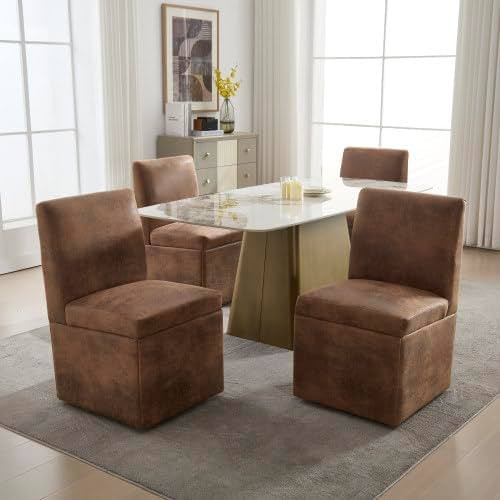 QQU 360° Swivel Dining Chair Set of 4, Modern Upholstered Linen High Dining Room Stools, Rolling... | Amazon (US)