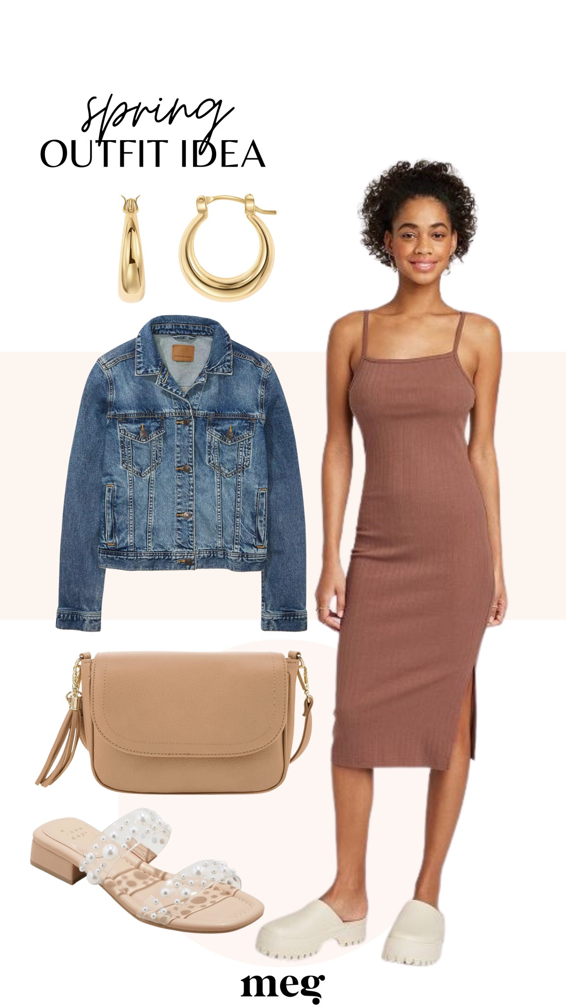 Spring outfit idea!

Bodycon dress, midi dress, denim jacket, jean jacket, gold hoop earrings, tan purse, sandals, slides

#LTKfit #LTKstyletip #LTKSeasonal