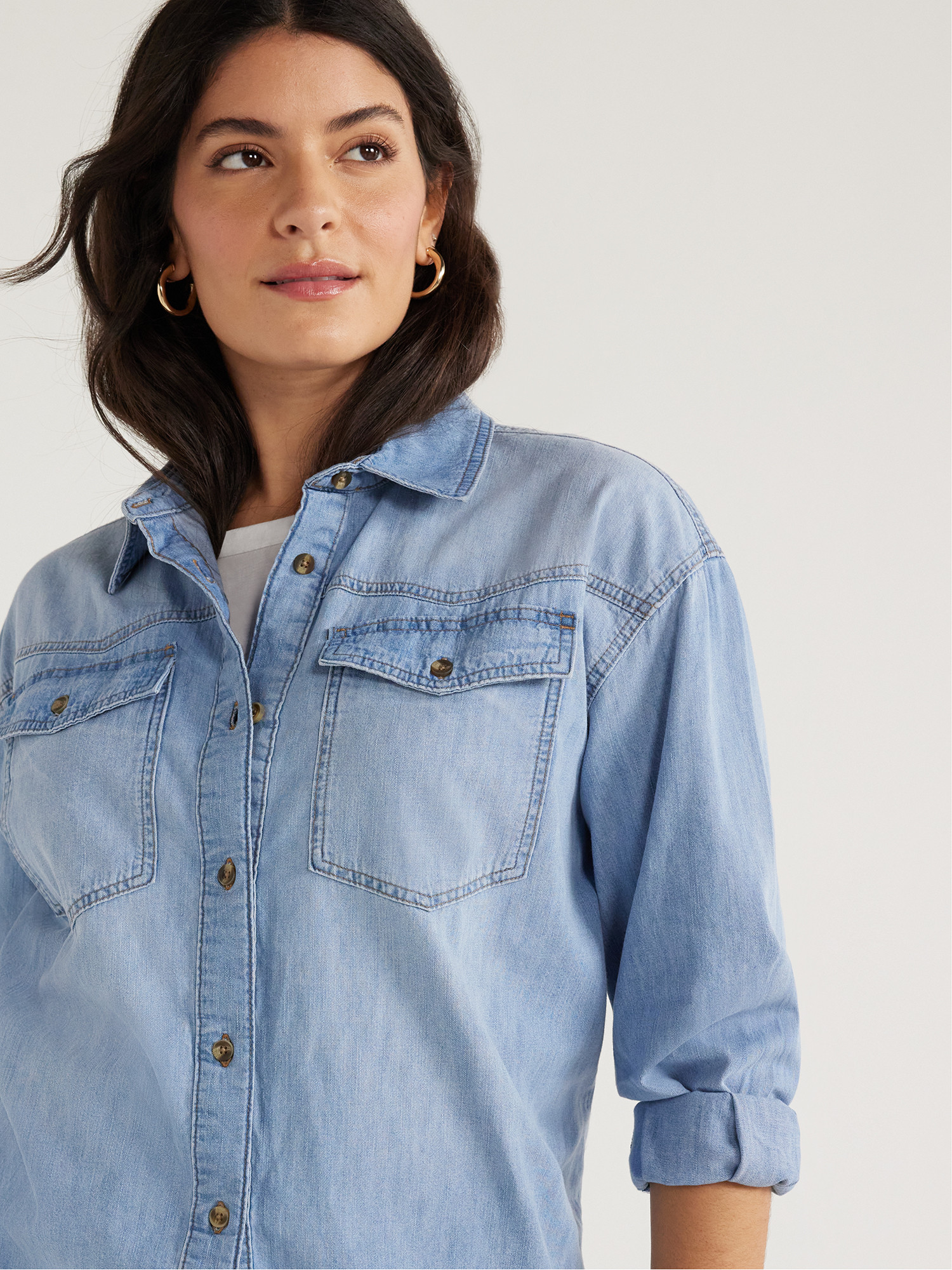 Sofia Jeans Women's and Women's Plus Oversized Boyfriend Shirt with Long Sleeves, Sizes XXS-5X | Walmart (US)