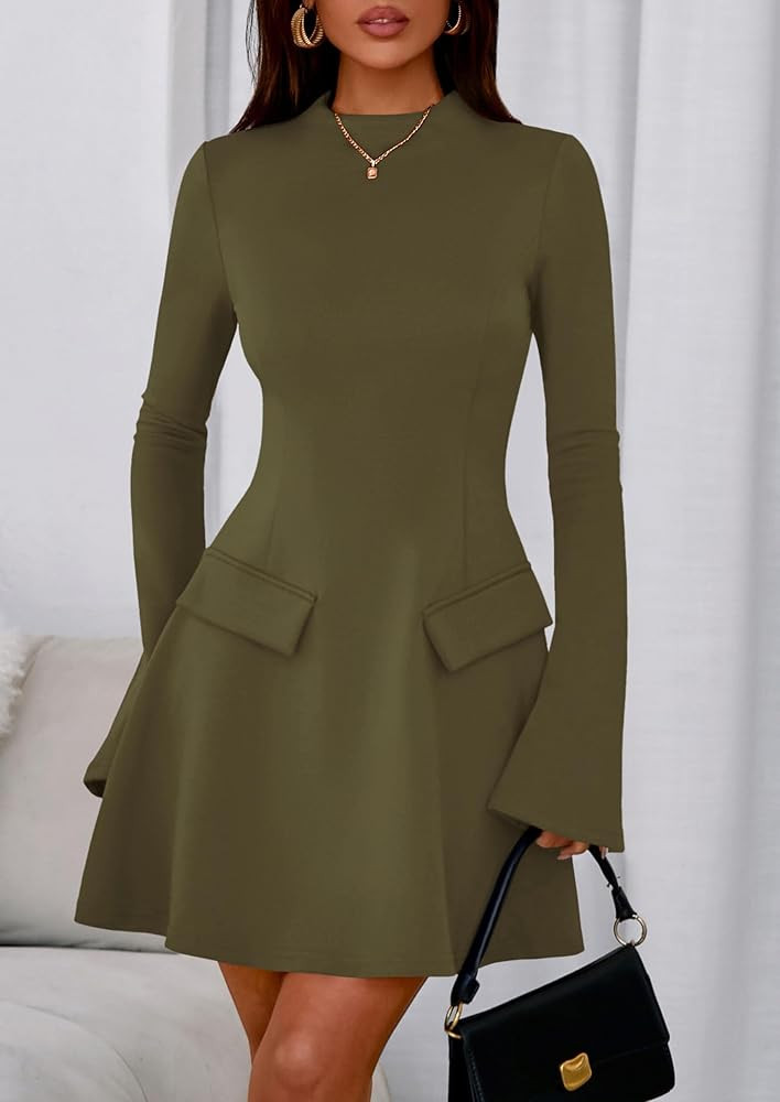 PRETTYGARDEN Women's Long Sleeve Mini Dress 2025 Fall Bodycon Mock Neck Elegant Business Work Par... | Amazon (US)