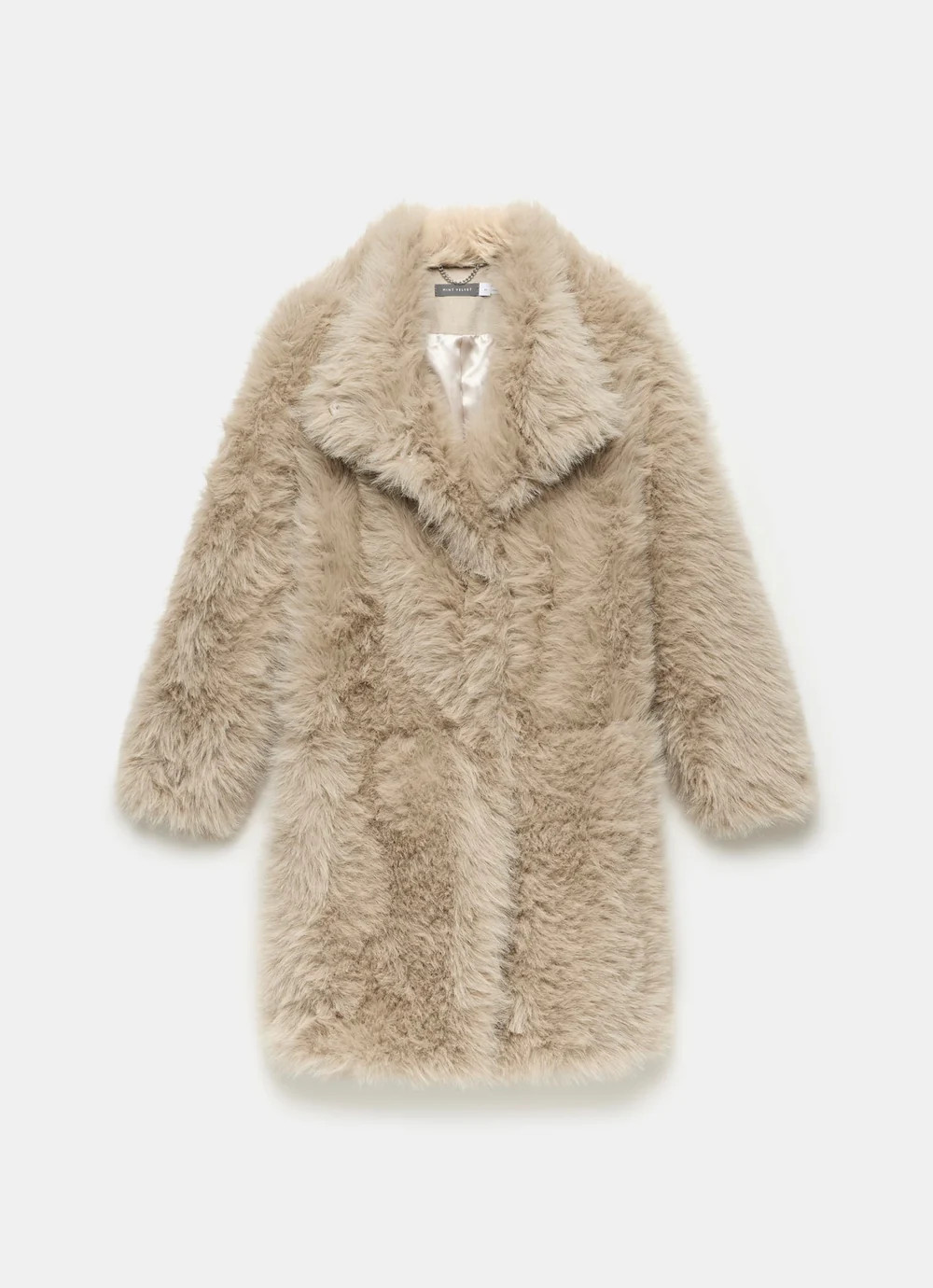 Neutral Longline Faux Fur Coat | Mint Velvet (US)