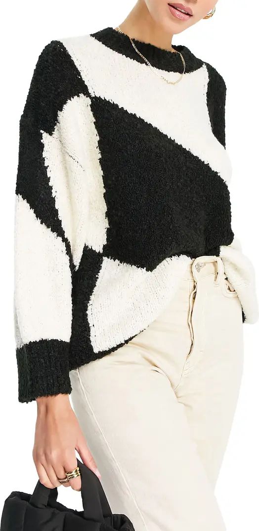 Topshop Oversize Argyle Bouclé Sweater | Nordstrom | Nordstrom