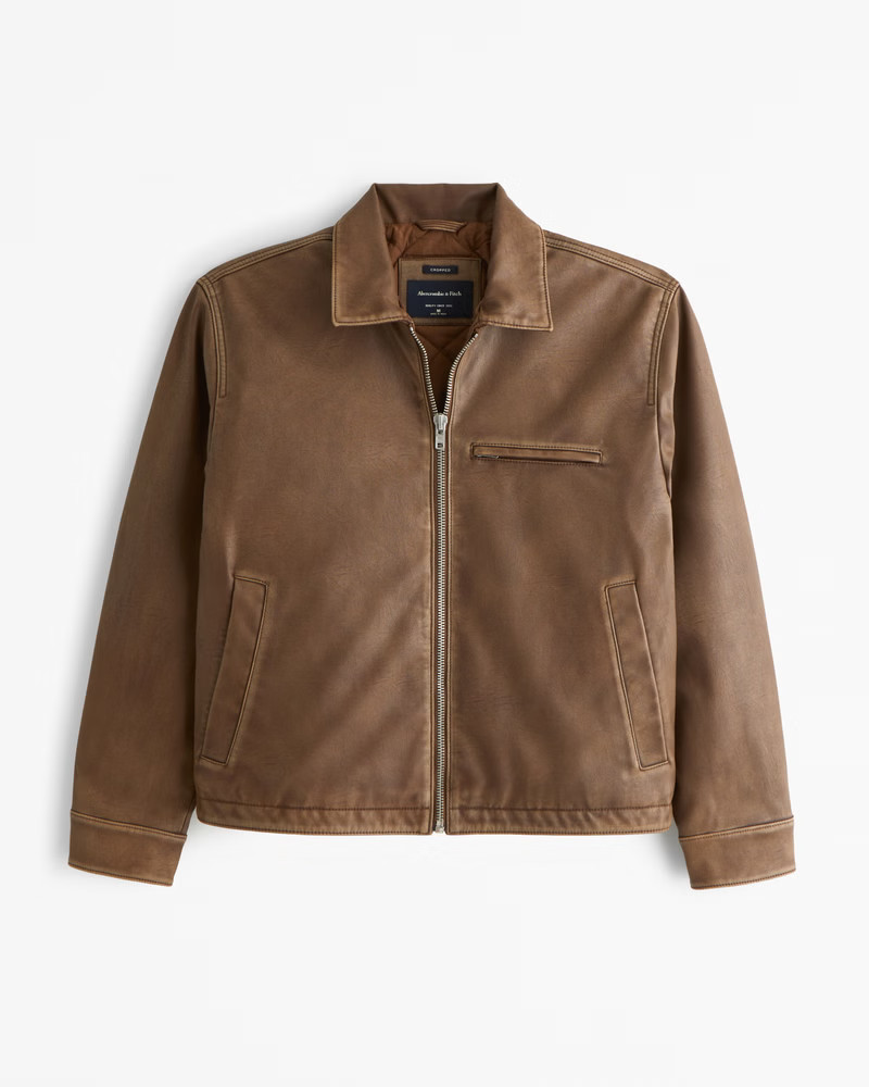 Cropped Vegan Leather Zip Trucker Jacket | Abercrombie & Fitch (US)