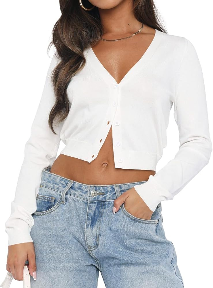 Ezbelle Women's Long Sleeve Open Front Cropped Lightweight Cardigan Sweater Button Down Shirt 202... | Amazon (US)