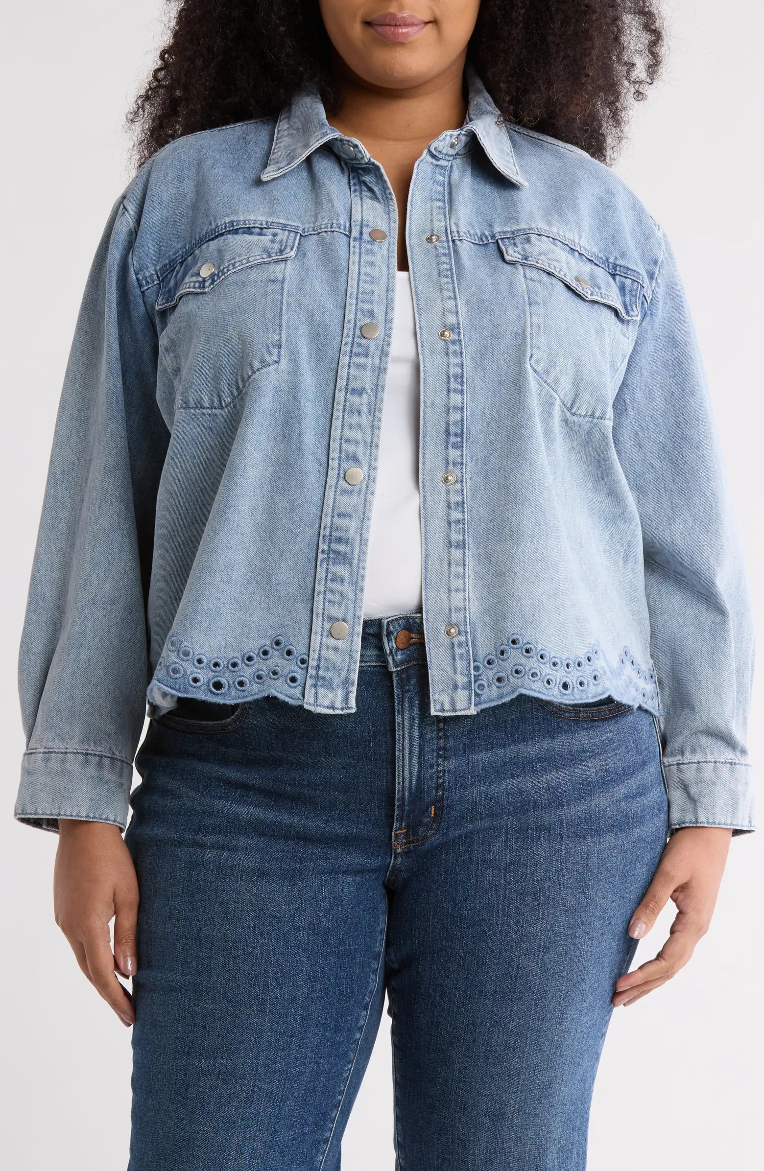 DR2 by Daniel Rainn Embroidered Eyelet Hem Crop Denim Jacket | Nordstromrack | Nordstrom Rack