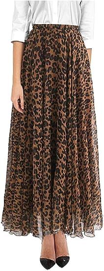 ZAKIA Women's Elastic Leopard Snake Print Maxi Long Skirt High Waisted Casual Pleated Short Dress | Amazon (US)