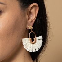 Boho White Raffia Fan Earrings | Geometric Dangle Gift For Her Fan Bohemian Earring Art Deco | Etsy (US)