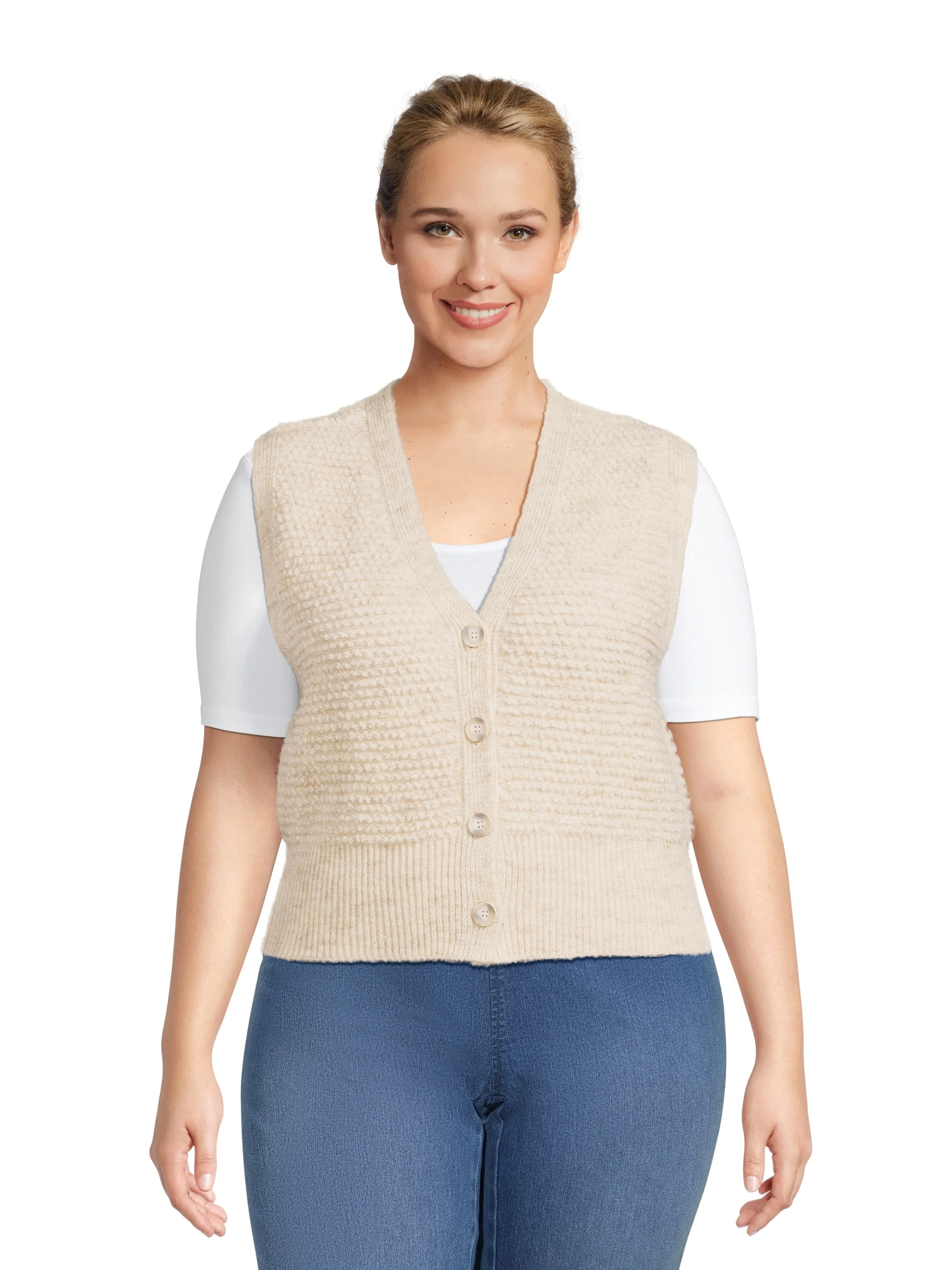 No Boundaries Juniors Plus Size Button Front Sweater Vest | Walmart (US)