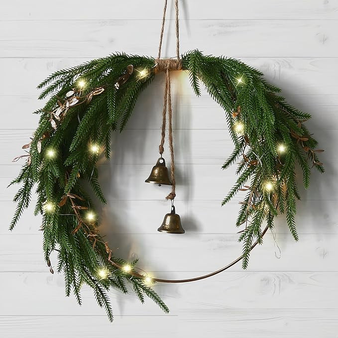Norfolk Pine Christmas Wreath with Light and Bell Vintage Christmas Decor Artificial Christmas Fr... | Amazon (US)