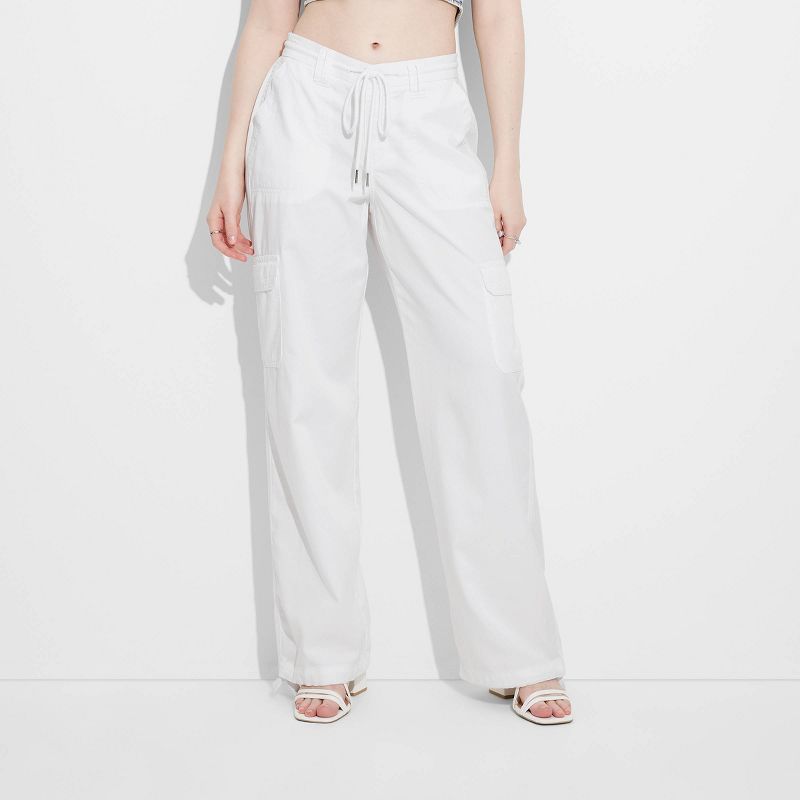Women's Mid-Rise Wide Leg Cargo Beach Pants - Wild Fable™ White M | Target