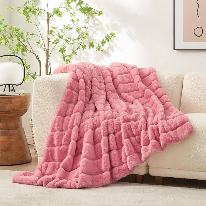 Cozy Bliss Faux Fur Throw Blanket for Couch, Cozy Warm Plush Striped Blanket for Sofa Bedroom Liv... | Amazon (US)