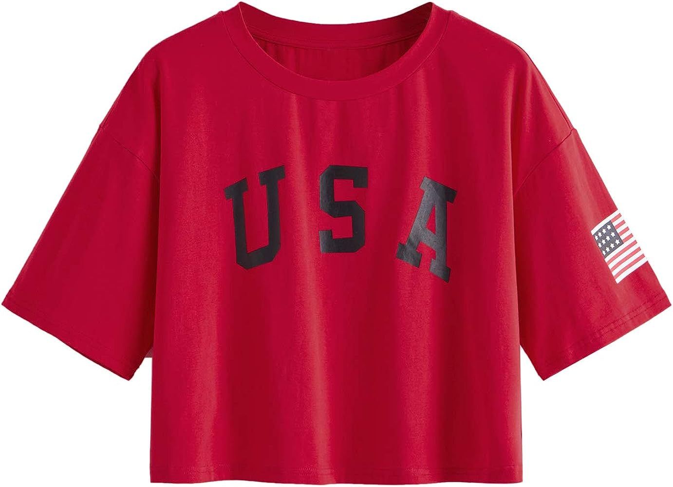SweatyRocks Women's Letter Print Crop Tops Summer Short Sleeve T-Shirt | Amazon (US)