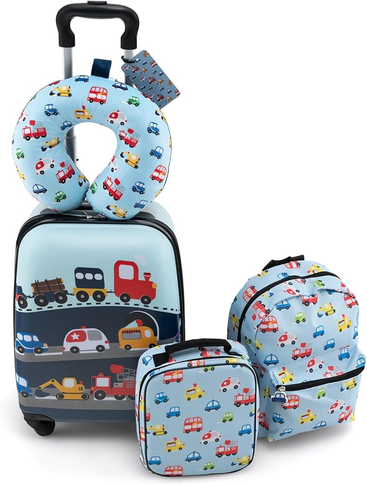HONEY JOY Kids Luggage Set, 16 Inch Car Toddler Luggage, Neck Pillow, Airplane Approved, 5 Piece ... | Amazon (US)