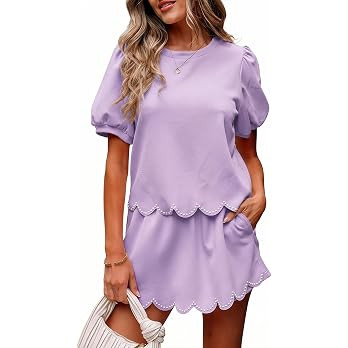 MARZXIN Women 2 Piece Skort Set Scalloped Shorts Dressy Comfy Summer Outfit | 2026 Scallop Trim F... | Amazon (US)