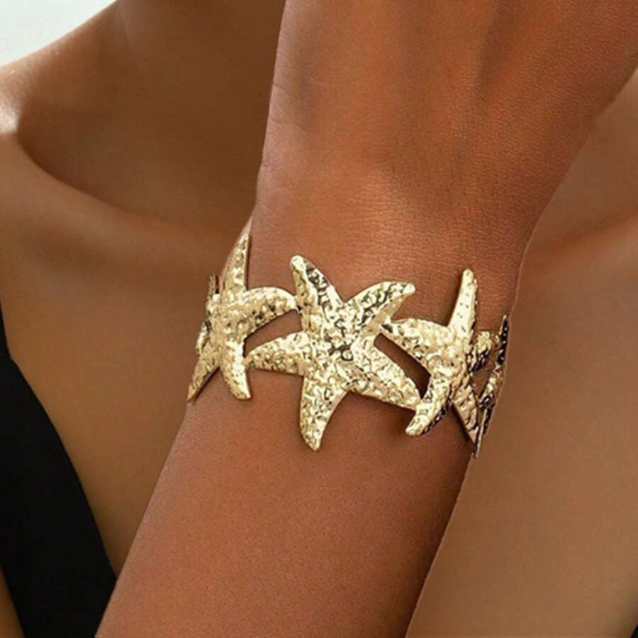 1pc Fashionable Minimalist Metallic Sea Star Linked Adjustable Bangle Bracelet For Women | SHEIN