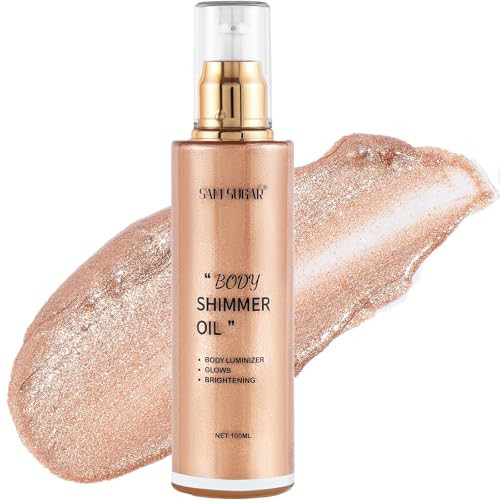 Shimmer Body Oil, Long Lasting Moisturizing Body Glow Oil for Women Face Luminizer Highlighter Makeup 100ml Glitter Shimmer Lotion for Glow Skin (Light Rose Gold) | Amazon (US)