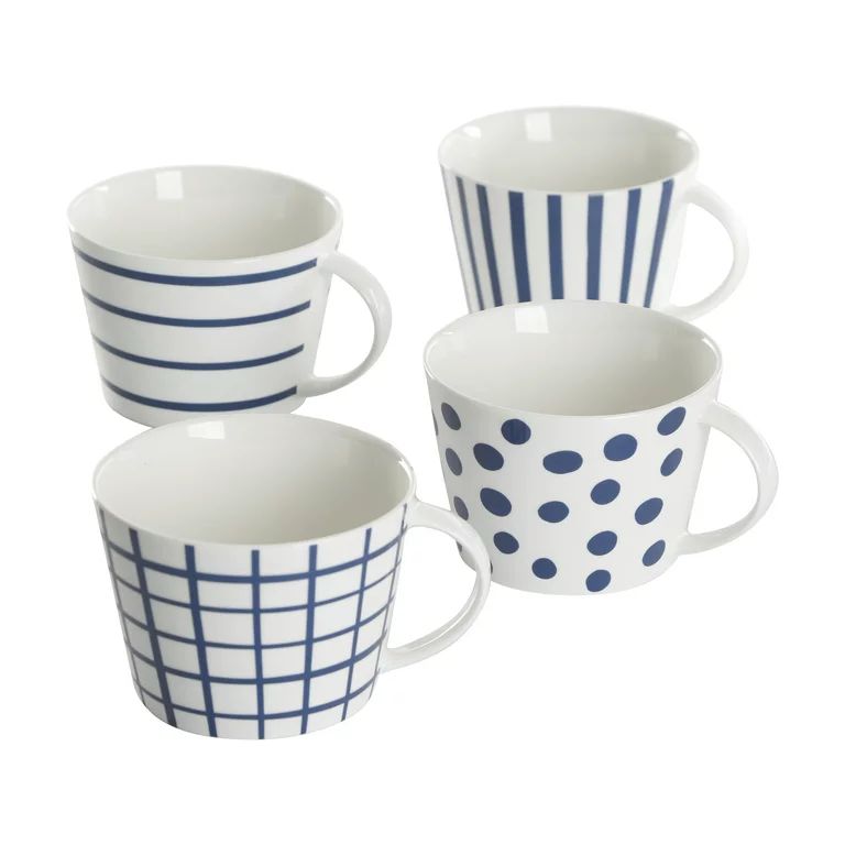 Gap Home New Blue 17-Ounce Blue & White Assorted Fine Ceramic Mug Set, Set of 4 | Walmart (US)