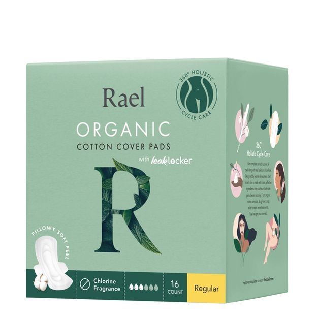 Rael Organic Cotton Cover Regular Menstrual Fragrance Free Pads - Unscented - 16ct | Target