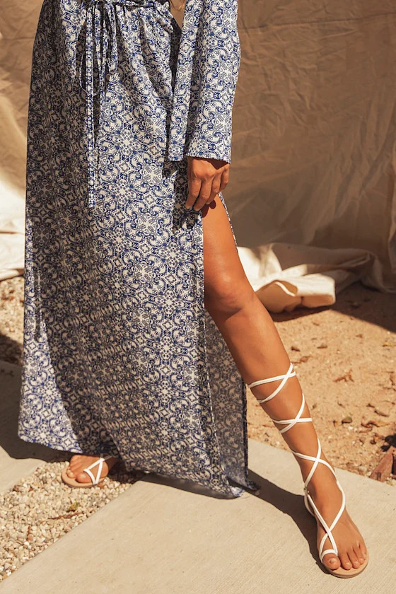 Micah White Lace-Up Flat Sandals | Lulus (US)