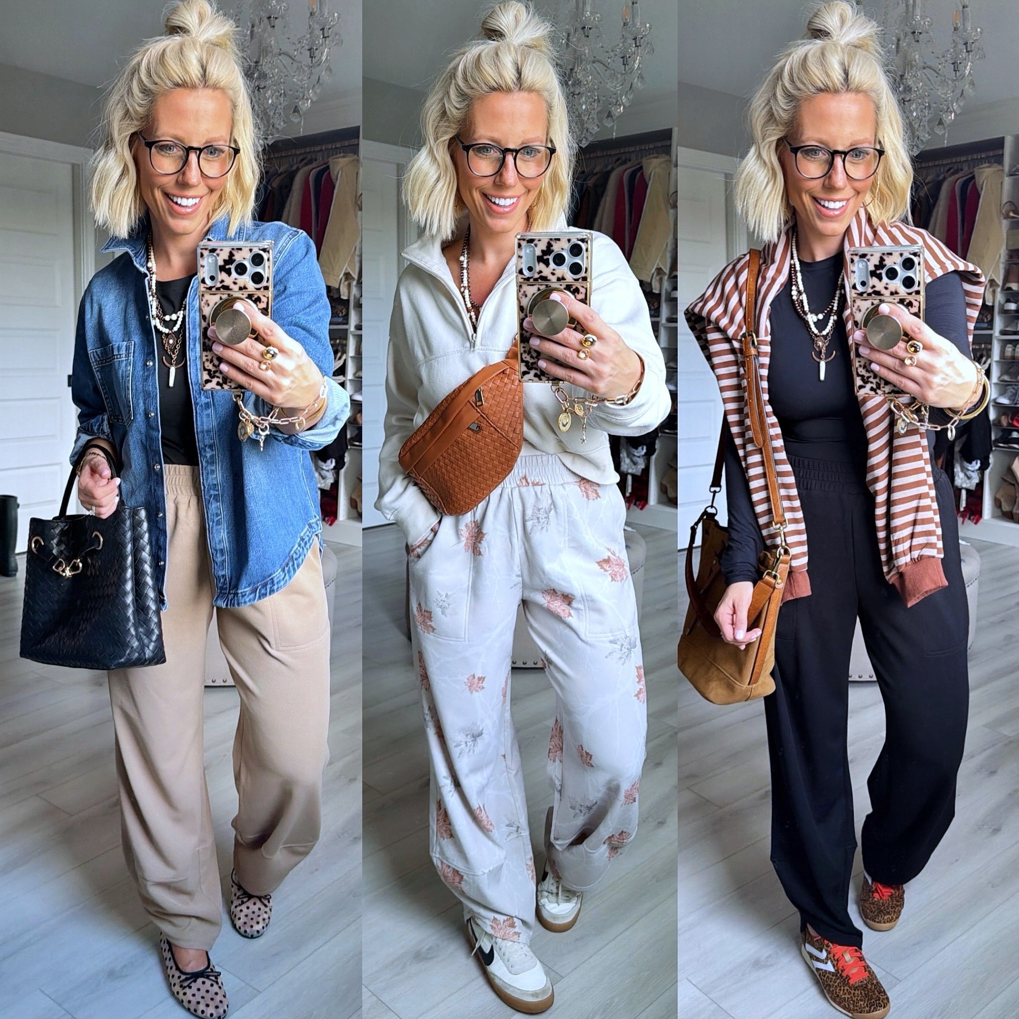 The comfiest pants that make the cutest outfits and under $20?! Yes, please!!!! Lots of color options and so fun to style!!! 
⬇️⬇️⬇️
Wearing size medium in everything except the striped top draped over my shoulders is size small and runs big! 

#LTKFindsUnder50 #LTKmomlife #LTKSaleAlert