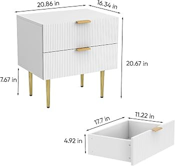 White Nightstand for Bedroom, Fluted Night Stand, End Table for Living Room, Mid Century Modern B... | Amazon (US)