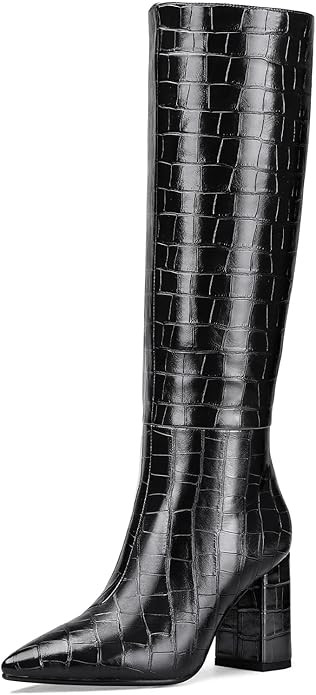 Lumeheel Knee High Boots for Women - Fashion Faux Crocodile Boots Wide Calf Tall Boots With Zippe... | Amazon (US)