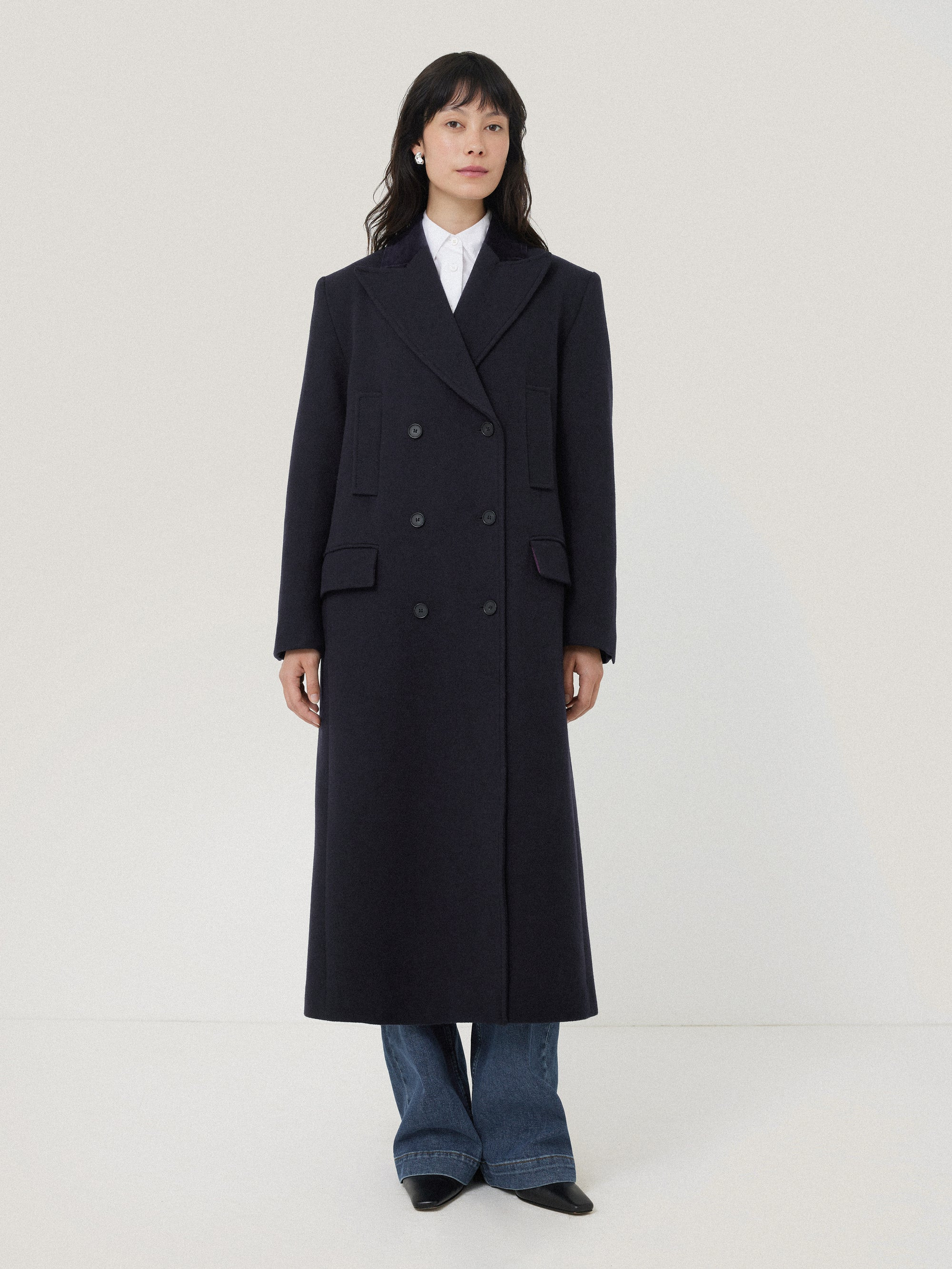 Wool Double Breasted Overcoat | Navy | Jigsaw (UK)