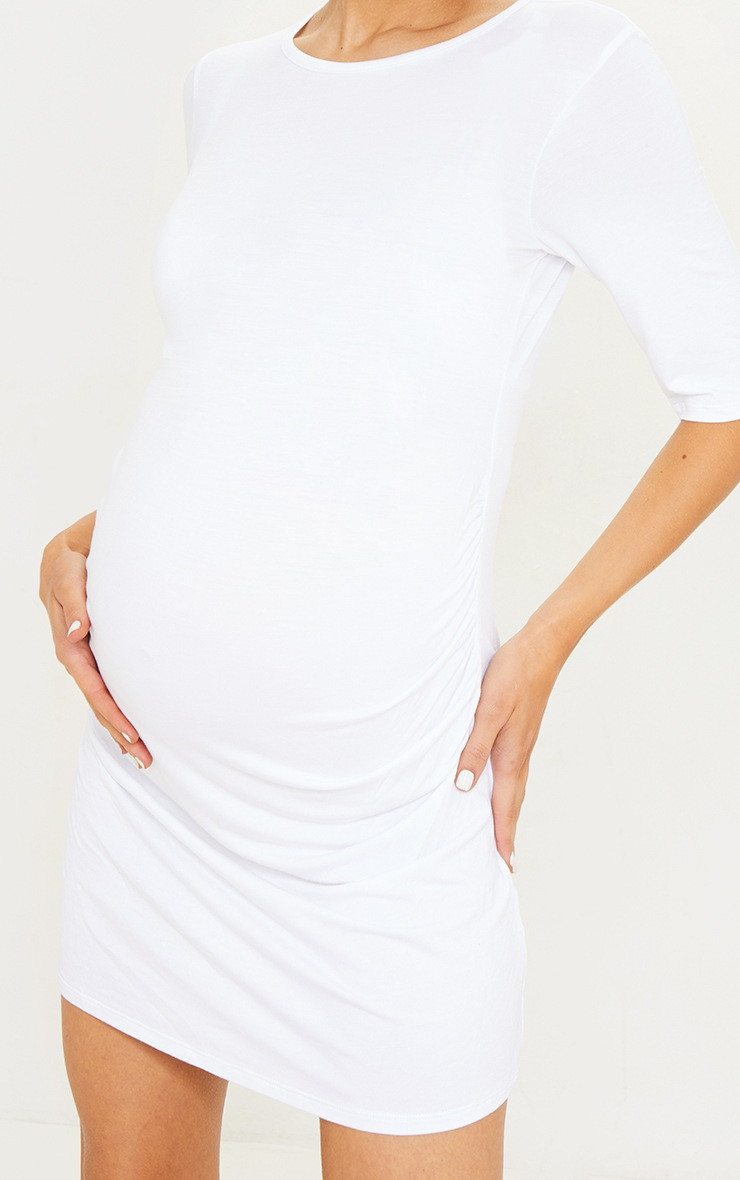 Maternity White Basic Short Sleeve T Shirt Dress | PrettyLittleThing US