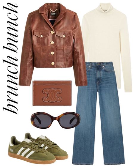 Spring brunch outfit 🤎 Casual spring outfit, winter to spring outfits, transitional outfits, leather jacket, sambas outfit 

#LTKSeasonal #LTKfindsunder100