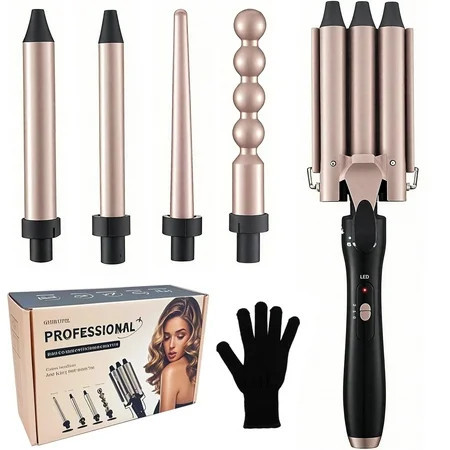 JUUTREN 5 in 1 Curling Iron Hair Curlers Waver Set 3 Barrels Hair Crimper Professional Fast Heating Curling Wand Interchangeable Curling Iron for Women | Walmart (US)