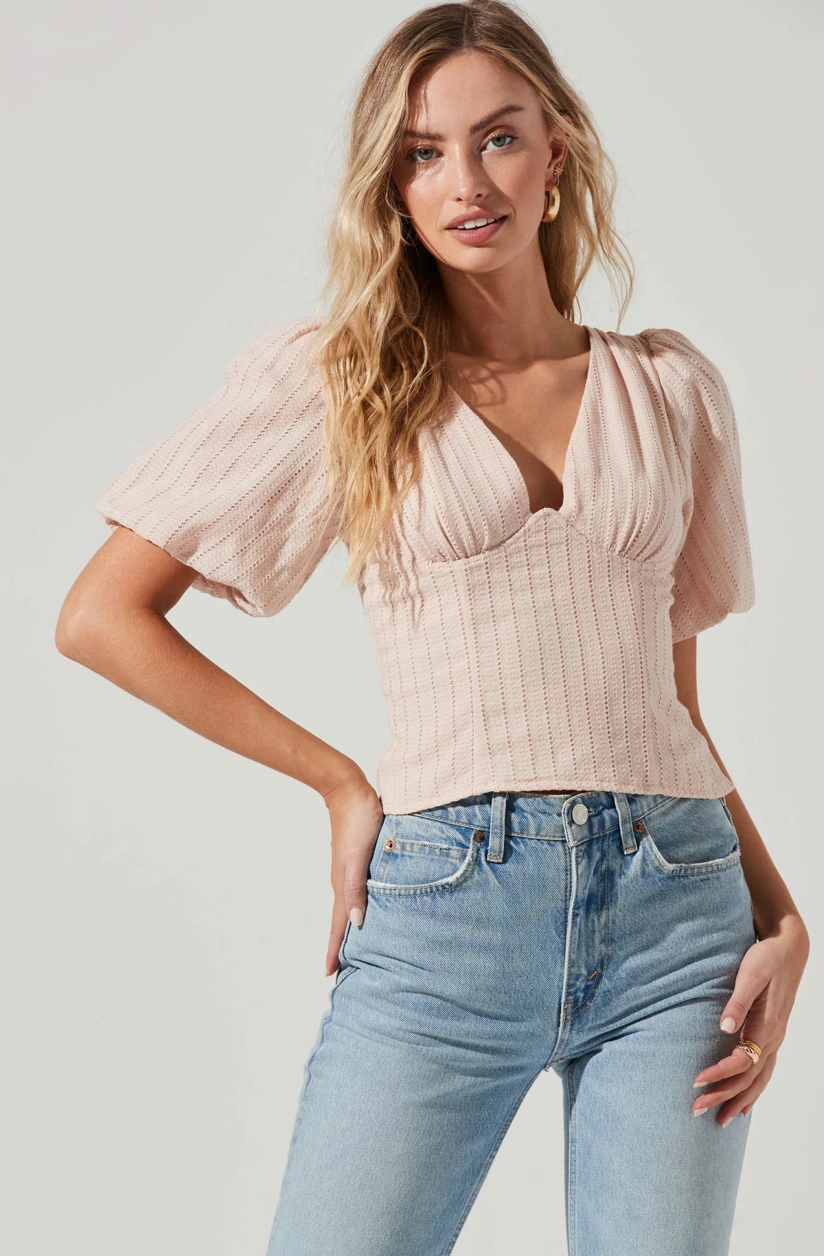 Short Bubble Sleeve Tie Back Top | ASTR The Label (US)
