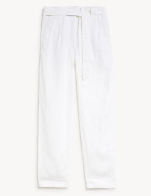 Pure Linen Belted Tapered Trousers | M&S Collection | M&S | Marks & Spencer IE